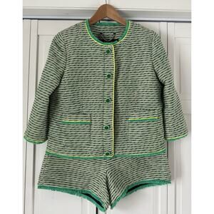 💚J. Crew Limited Seaweed Green Tweed Jacket/Short Fringe Set Size 6💚